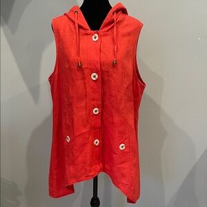 Coral color  Hooded Button-Up linen Vest women’s large like new